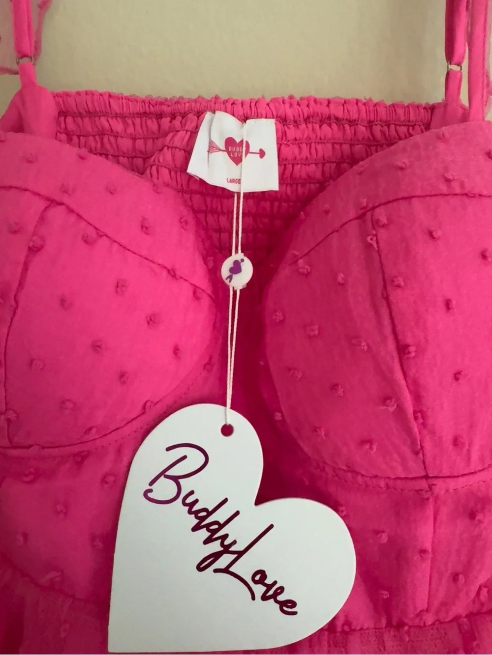 NWT BuddyLove Vixen Hot Pink Swiss Dot Bustier Mini Dress L